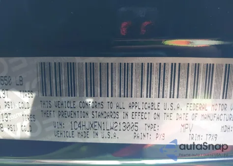 2020 Jeep Wrangler Unlimited Sahara 4X4 z USA, uszkodzony, nr VIN 1C4HJXEN1LW213005